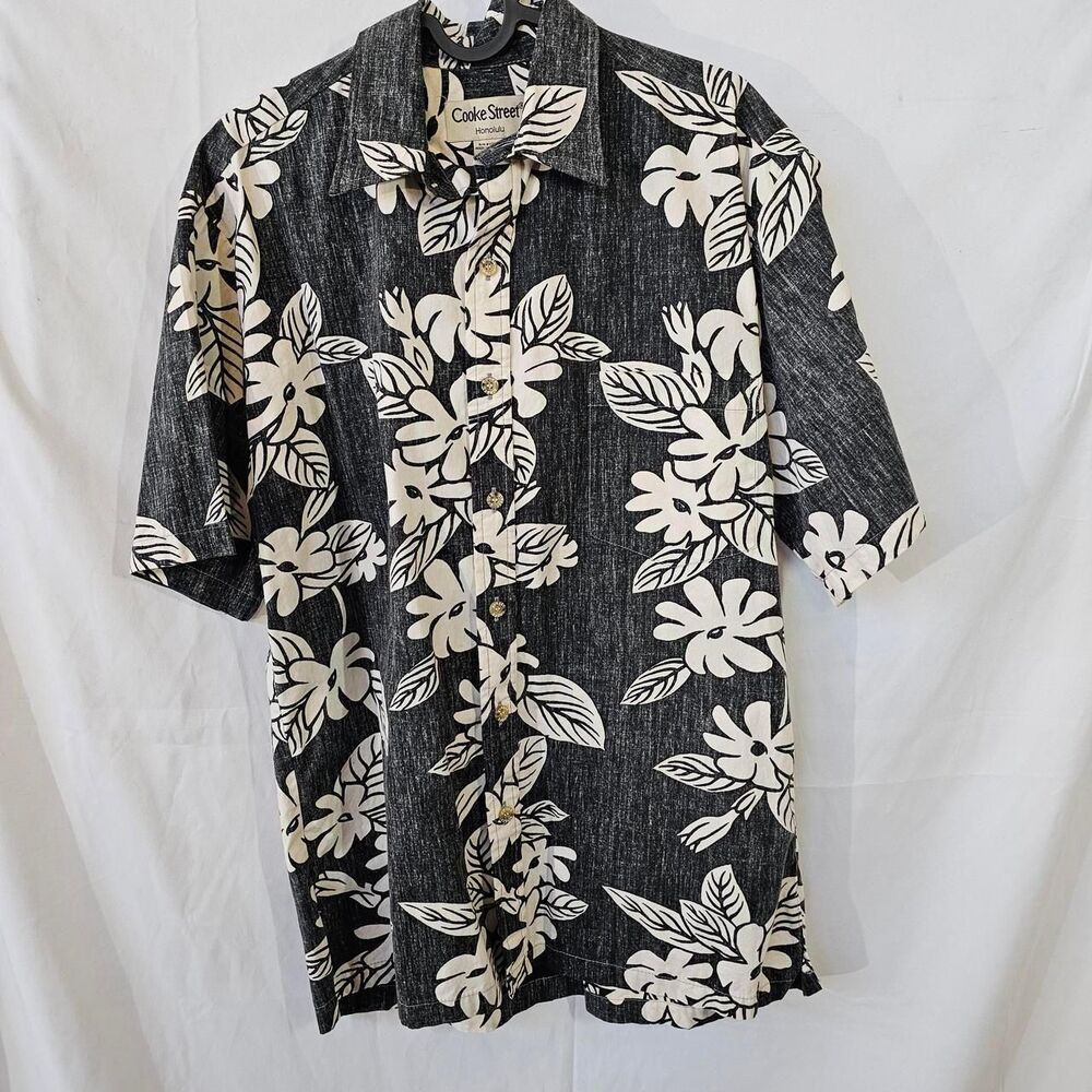 Cooke Street Honolulu Hawaiian Shirt Black Floral Made in Hawaii Men's S